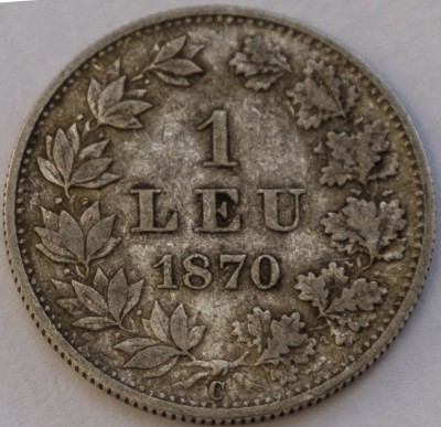 O alta varianta de 1 leu 1870 cu C-ul inclinat