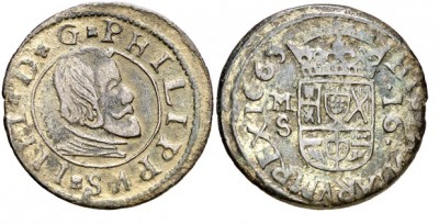 Aceasta este o monedă, în mica parte asemănătoare, cu cea pe care doresc sa o identific, cam din aceeași perioadă:<br />1663. Felipe IV. Burgos. R. 16 maravedís. (Cal. 1249) (J.S. M-4). 3,86 g. Busto grande. MBC.